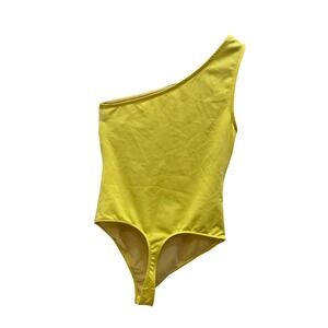 Intimately Free People One Shoulder Bodysuit Womens XS Yellow Thong Snap Gusset